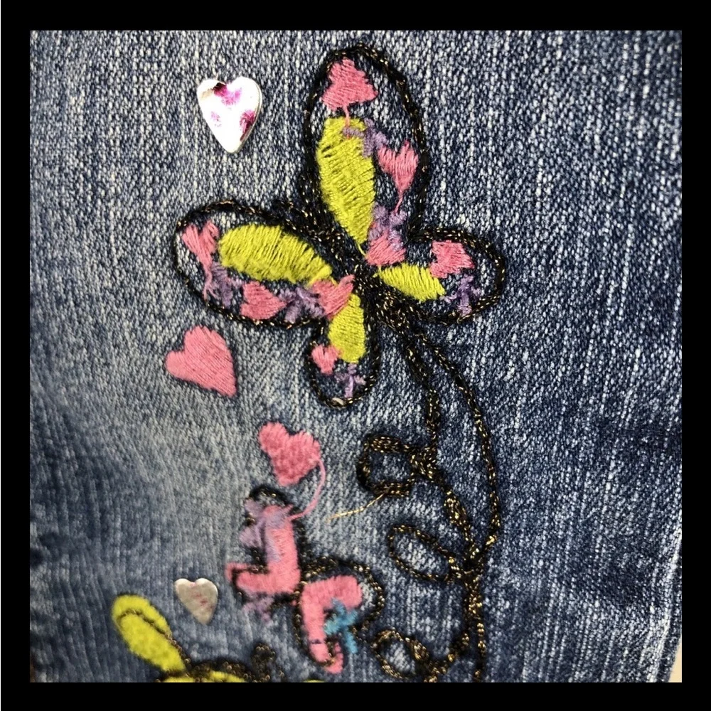 Girls Squeeze Jeans Size 5 Butterfly Embroidered Denim Heart Flowers